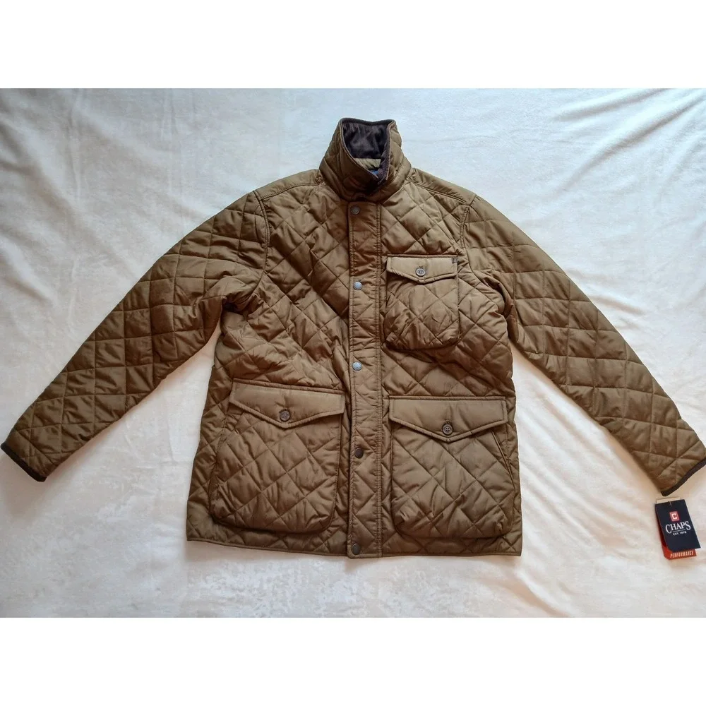 Brown Chaps Quilted Barn Corduroy Collar Puffer Jacket